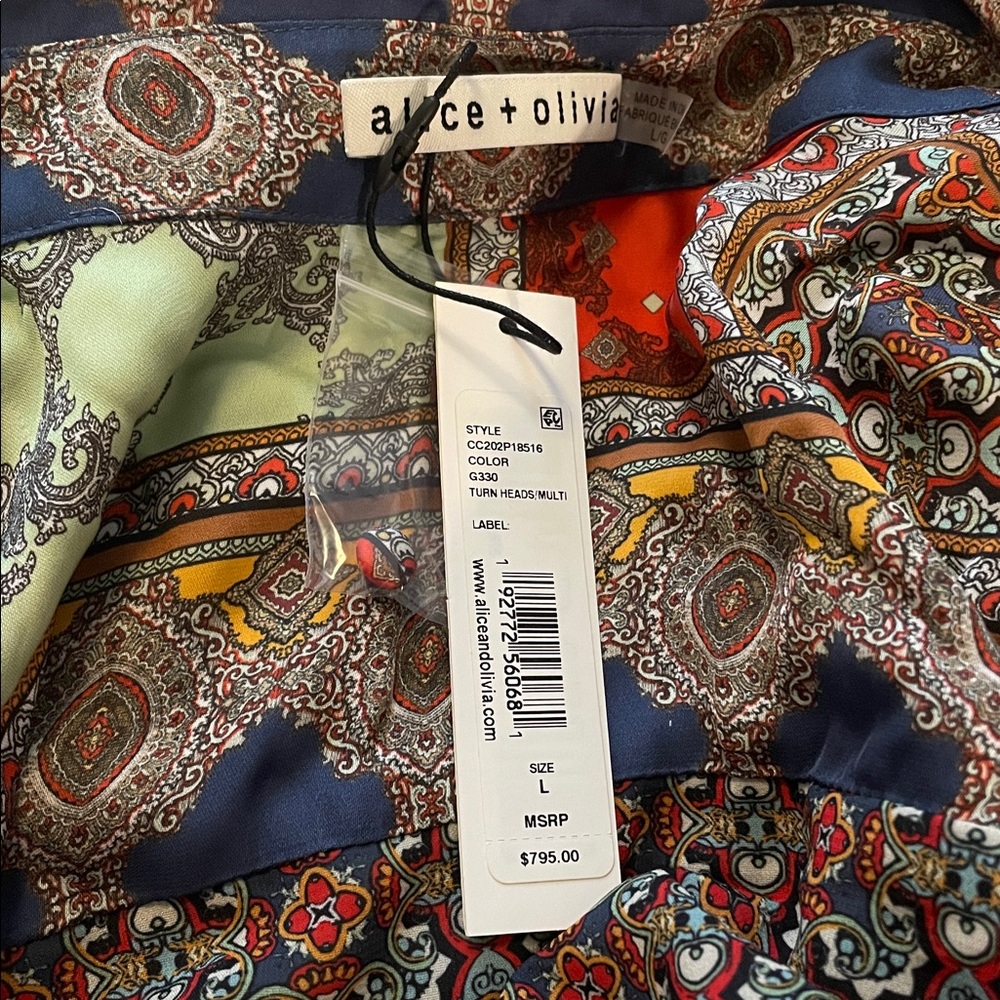 Alice + Olivia Jaylen Mix Scarf Print Handkerchief Sleeve Maxi Dress Size L - Picture 8 of 8